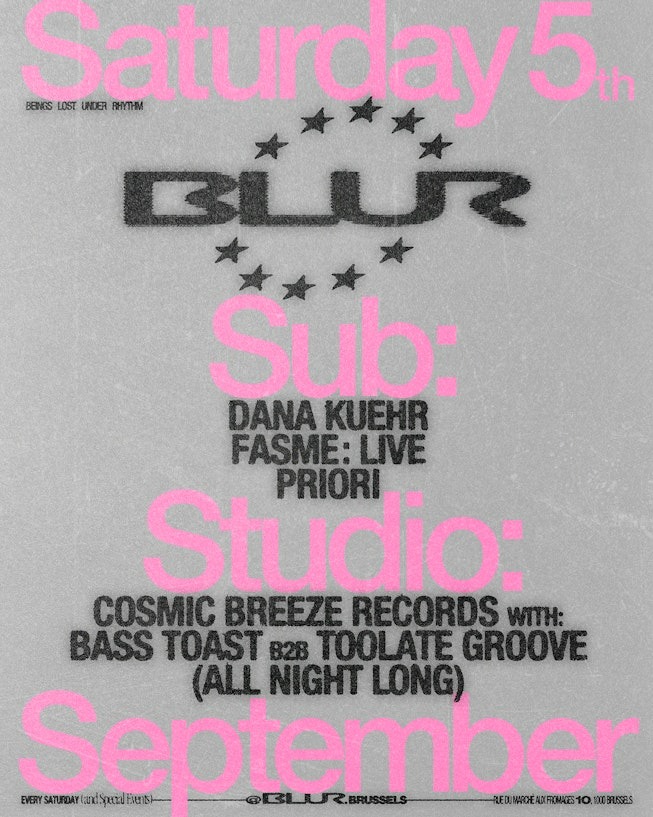 BLUR with Fasme, Priori, Dana Kuehr, Bass Toast b2b Toolate Groove